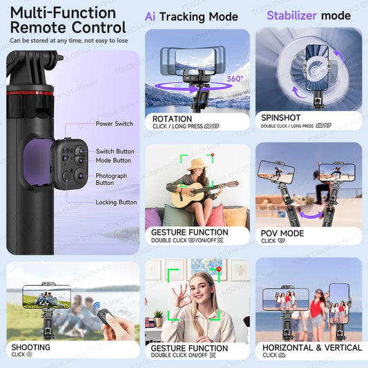 C22 360° AI Gimbal – Selfie Stick, Stabilizer & Tripod